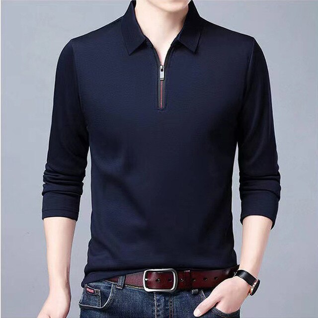 Karlfried - Herren Polo Kurzarmshirt mit Reißverschluss Marineblau