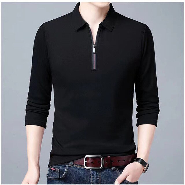 Karlfried - Herren Polo Kurzarmshirt mit Reißverschluss Schwarz