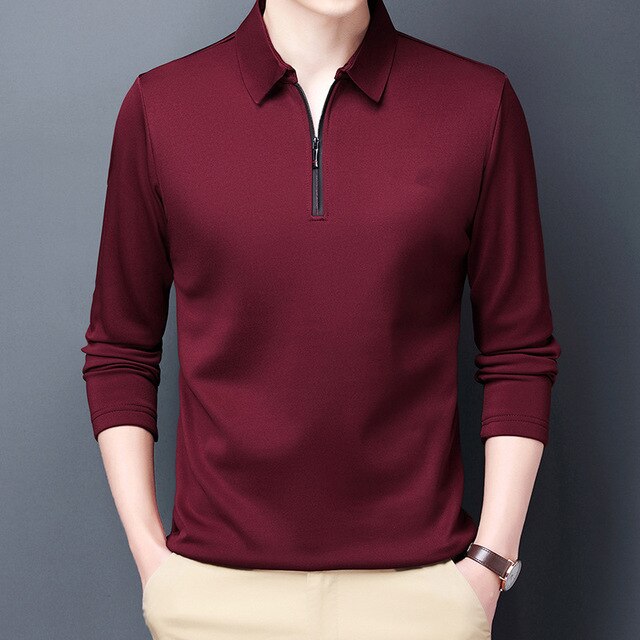 Karlfried - Herren Polo Kurzarmshirt mit Reißverschluss Weinrot