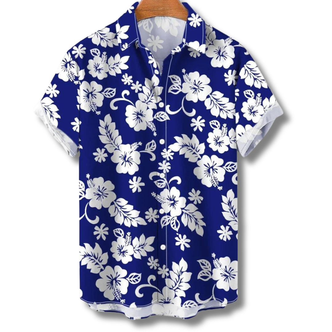 Karlwalter - Komfortables Herren Hawaiihemd für Sommer Blau