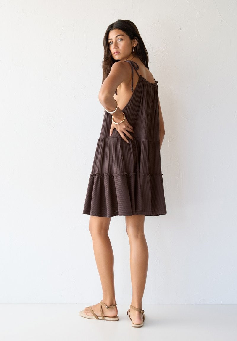 Karoline – Freizeitkleid Damen Braun Panel Look Sommer