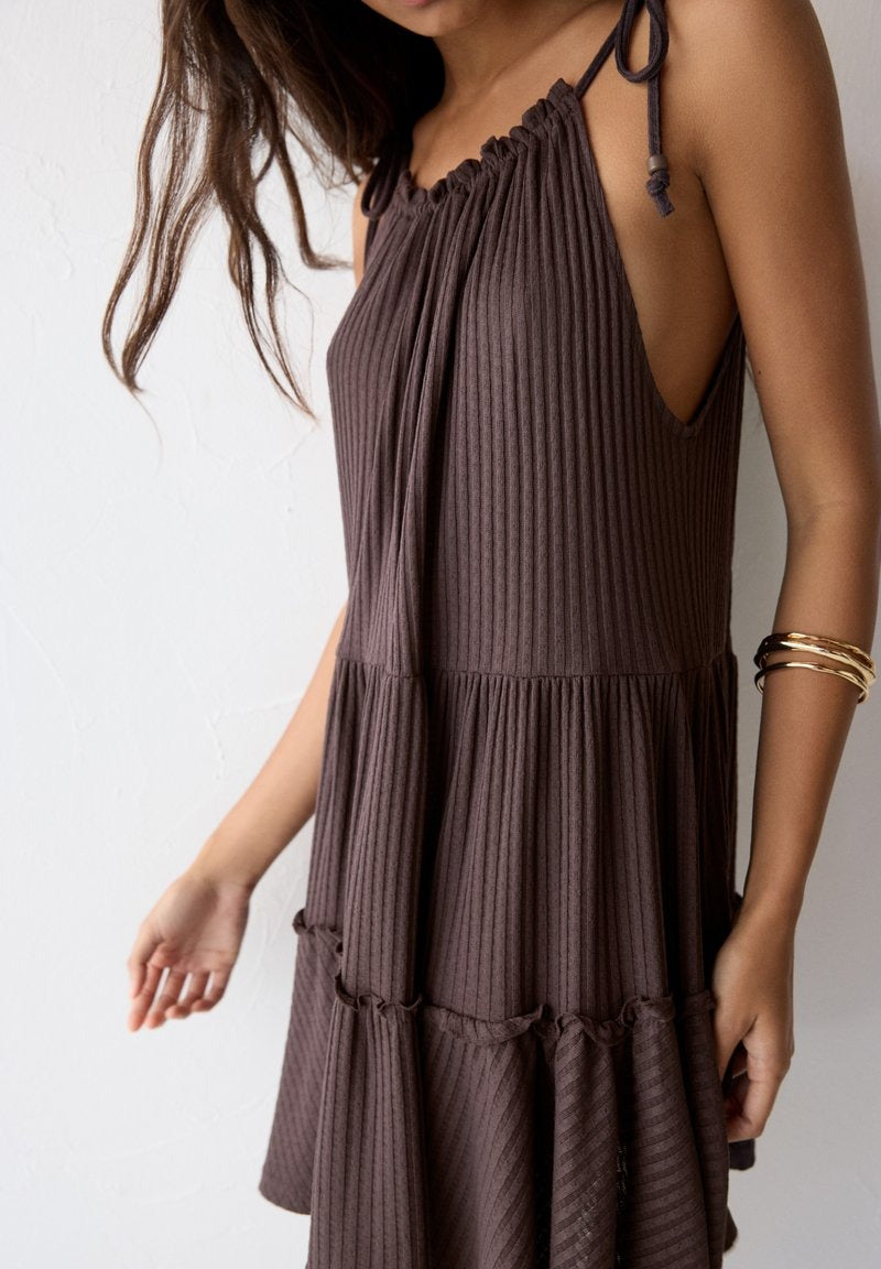 Karoline – Freizeitkleid Damen Braun Panel Look Sommer