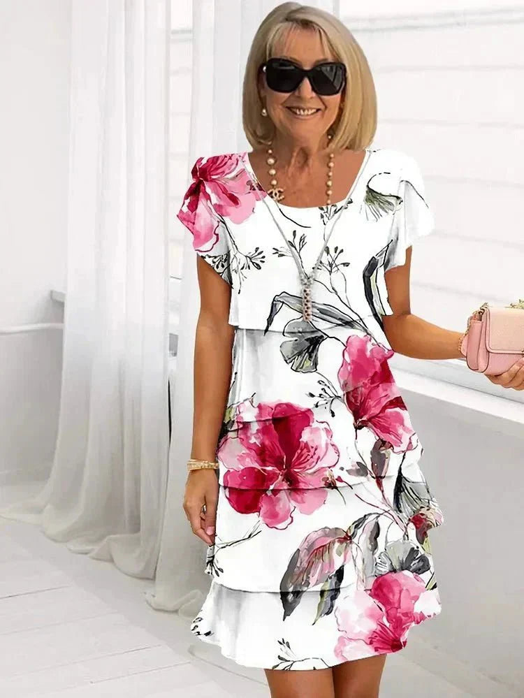 Kathleen- Bedrucktes Boho Midikleid Weiß