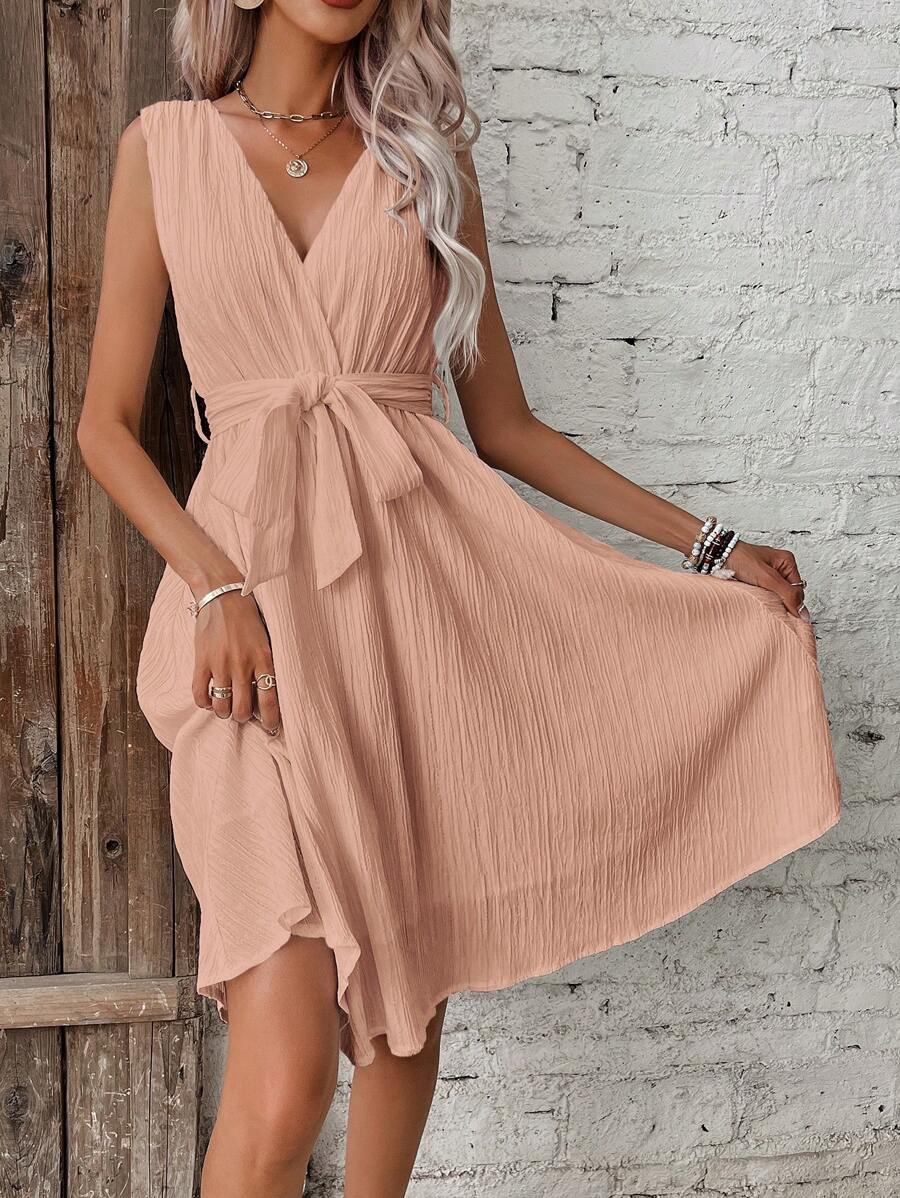 Katrin – Damen A-Linien Kleid Einfarbig Mit Gürtel 1
