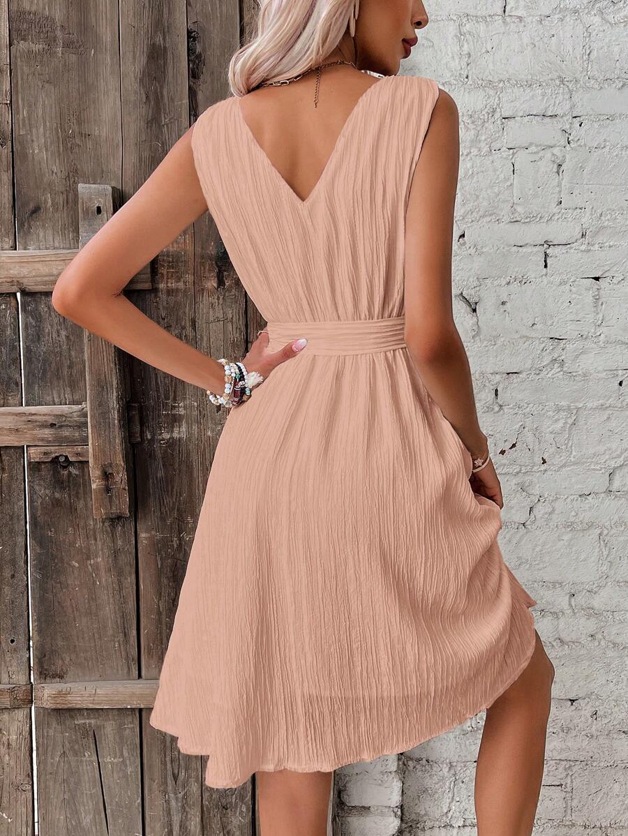 Katrin – Damen A-Linien Kleid Einfarbig Mit Gürtel 2