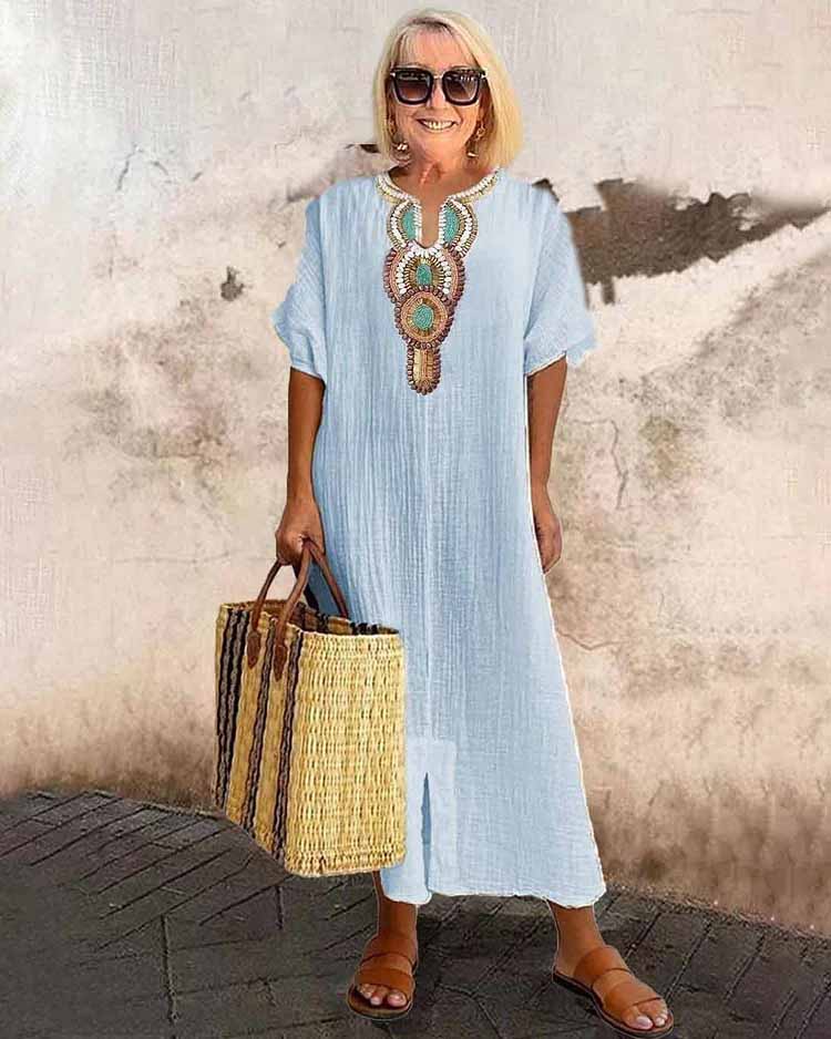 Keira- Boho Maxikleid Hellblau