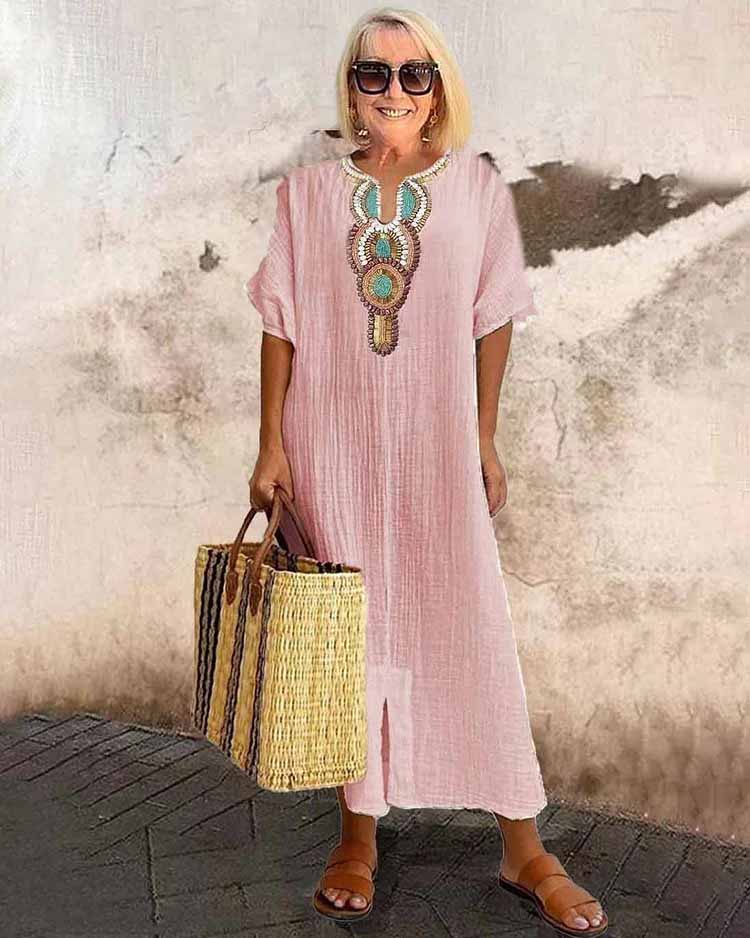 Keira- Boho Maxikleid Rosa