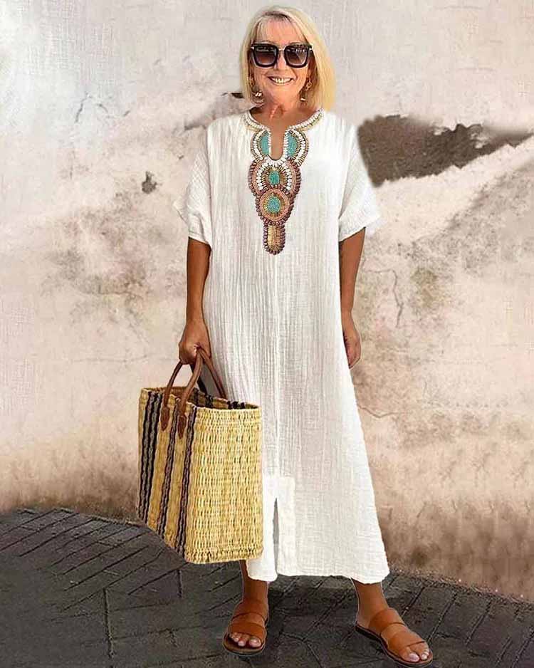 Keira- Boho Maxikleid Weiß