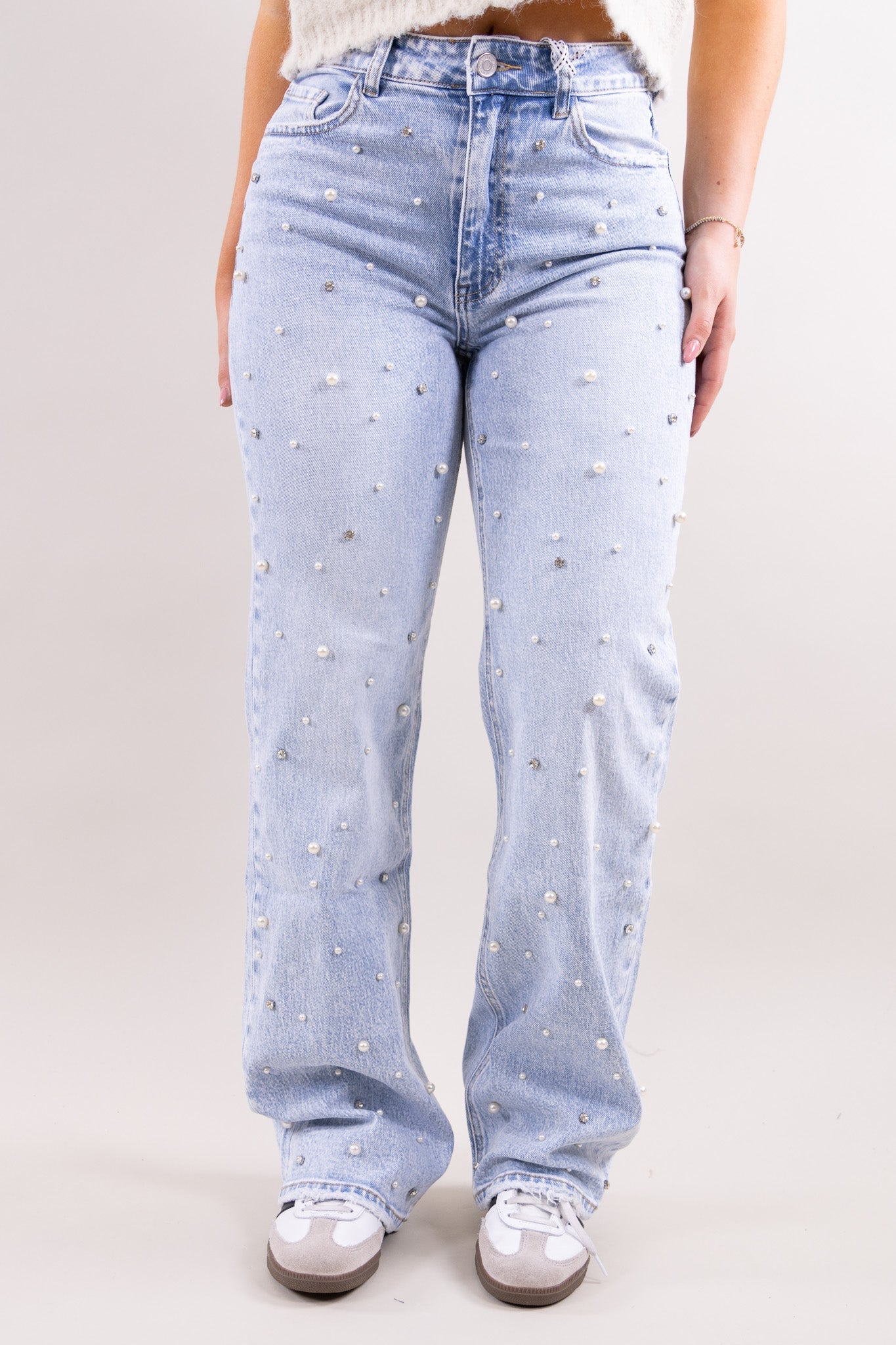 Kerstin - Damen Stretch Jeans mit weitem Bein Hellblau