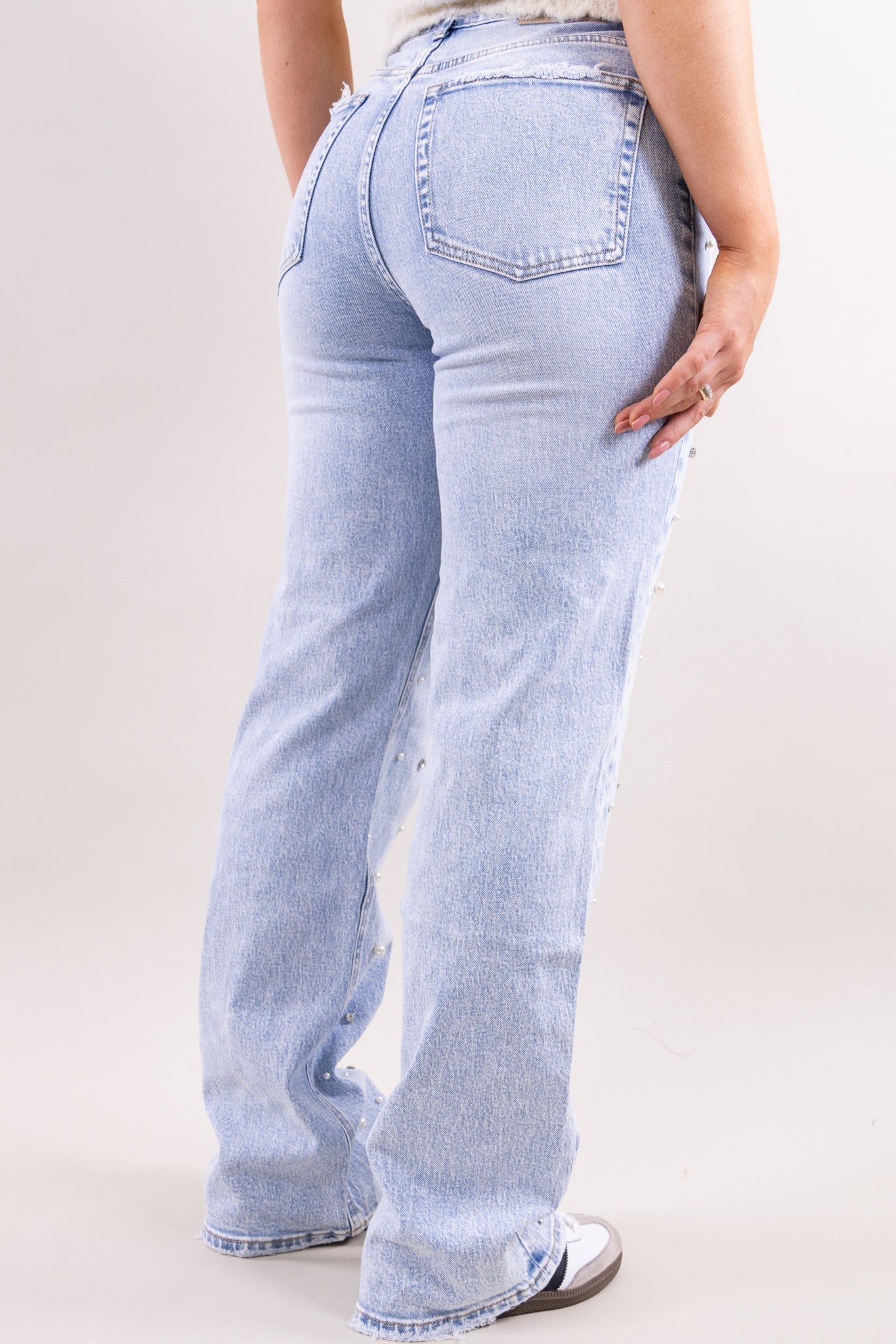 Kerstin - Damen Stretch Jeans mit weitem Bein Hellblau