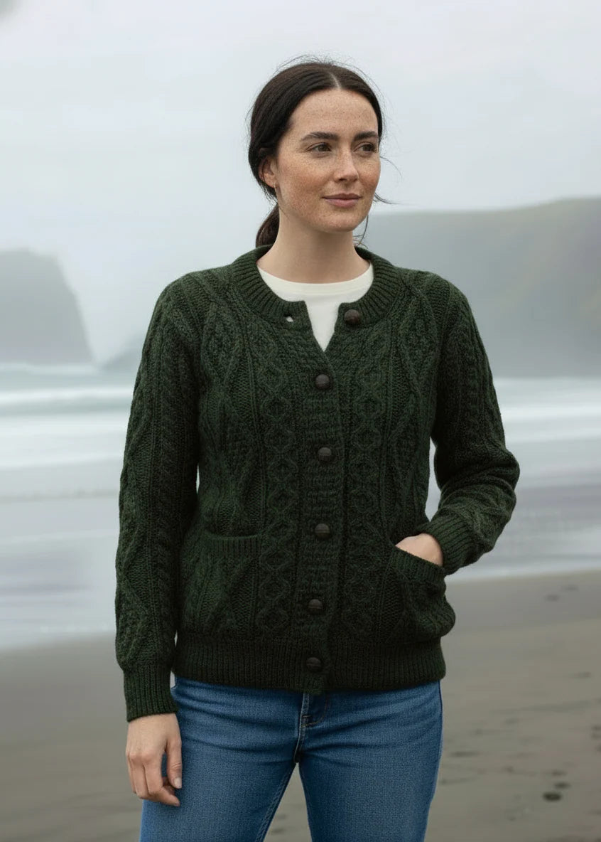 Christa - Damen Aran Strick-Cardigan Komfortabel