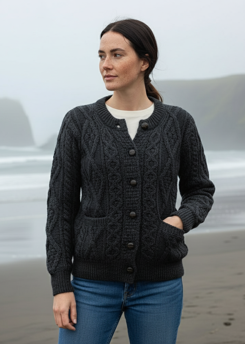 Christa - Damen Aran Strick-Cardigan Komfortabel