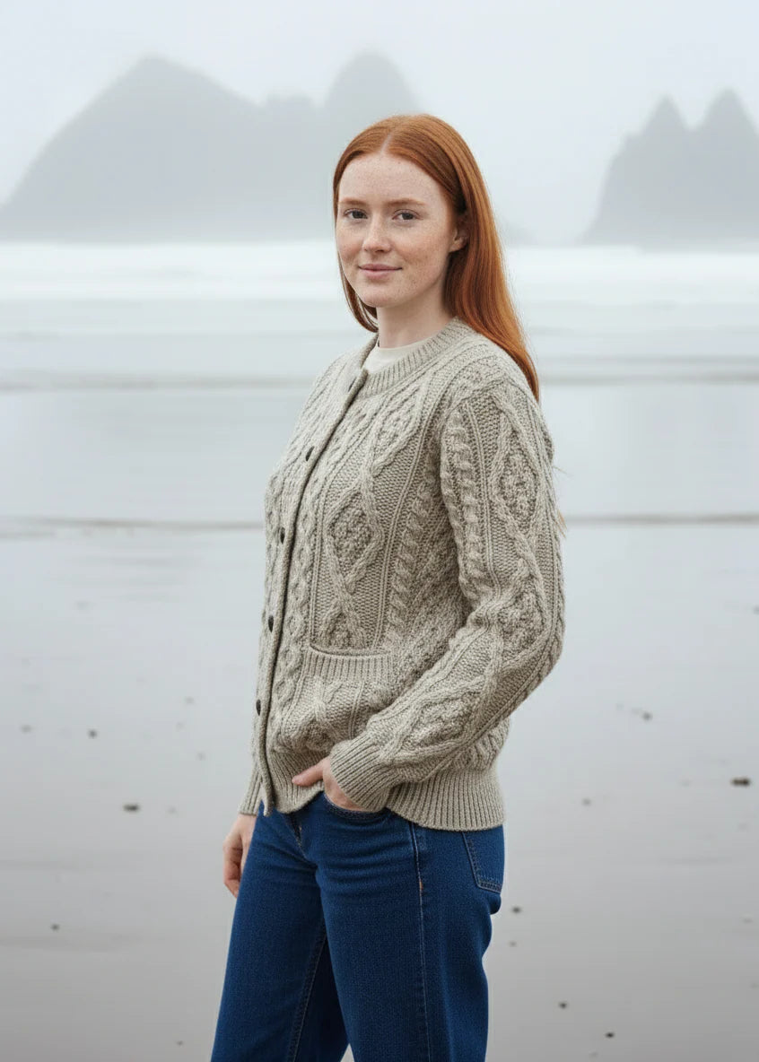 Christa - Damen Aran Strick-Cardigan Komfortabel