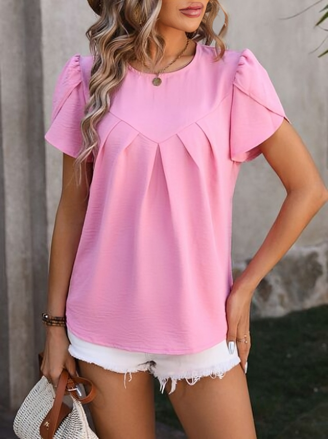 Laura - Elegante Bluse mit Blütenärmeln & Raffung - Hellrosa