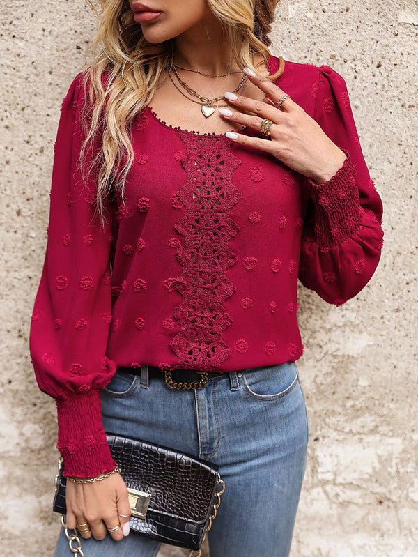 Leah - Elegante Langarmbluse mit Swiss  - Rot