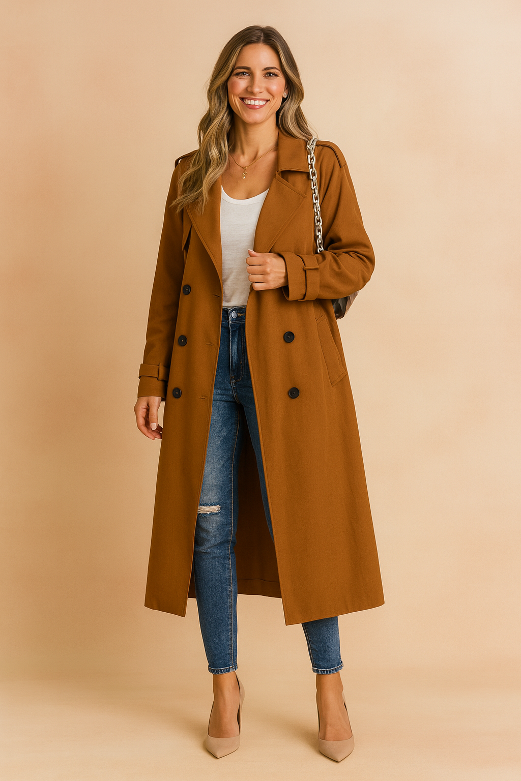 Chrysandra - Damen Langer Trenchcoat Urban Style