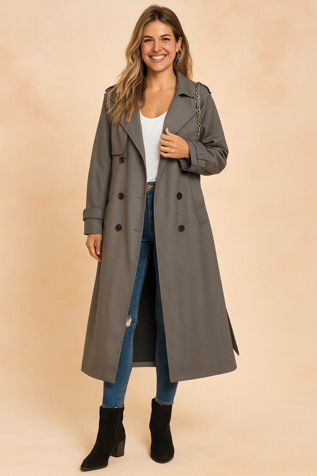 Chrysandra - Damen Langer Trenchcoat Urban Style