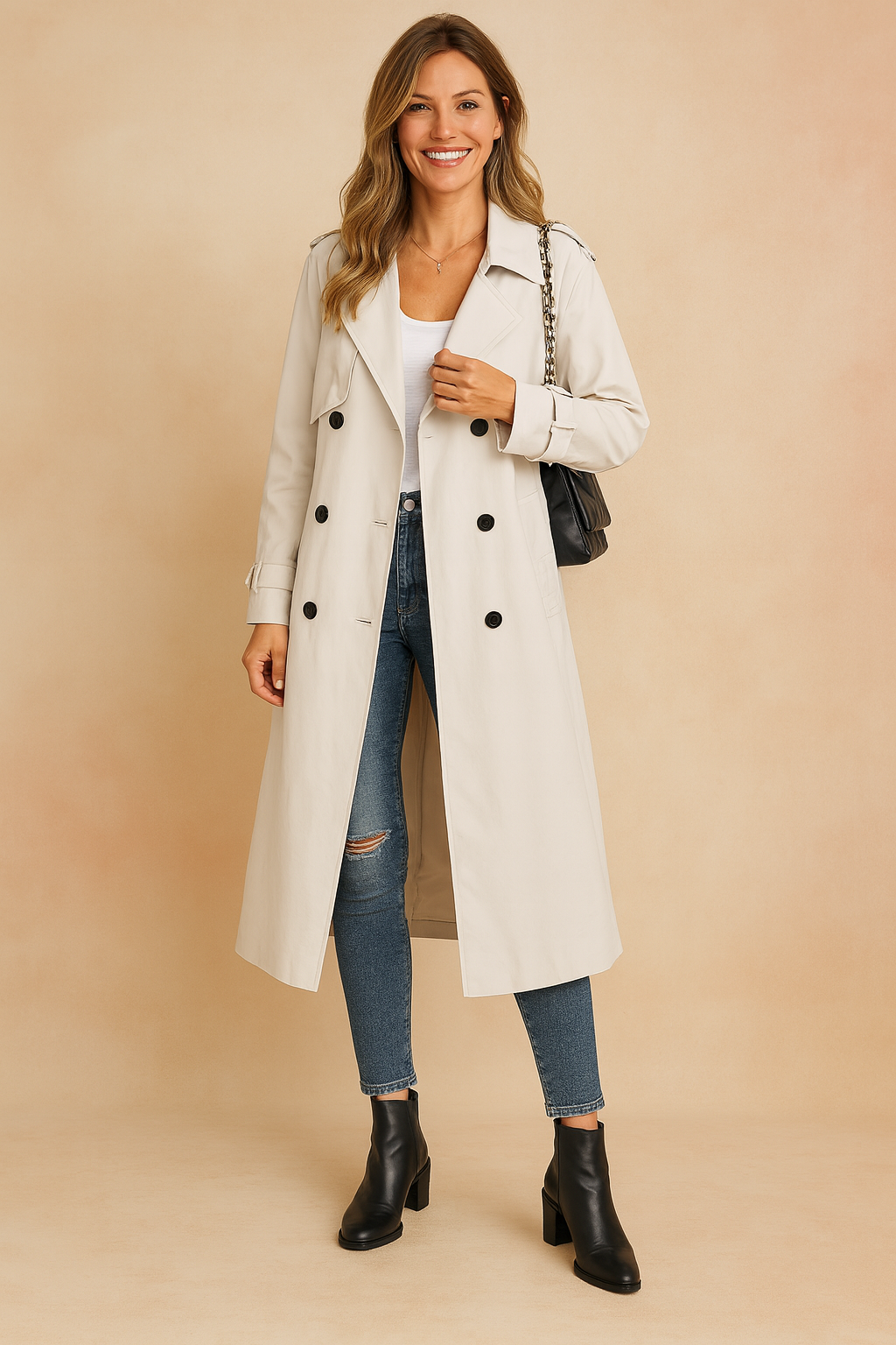 Chrysandra - Damen Langer Trenchcoat Urban Style