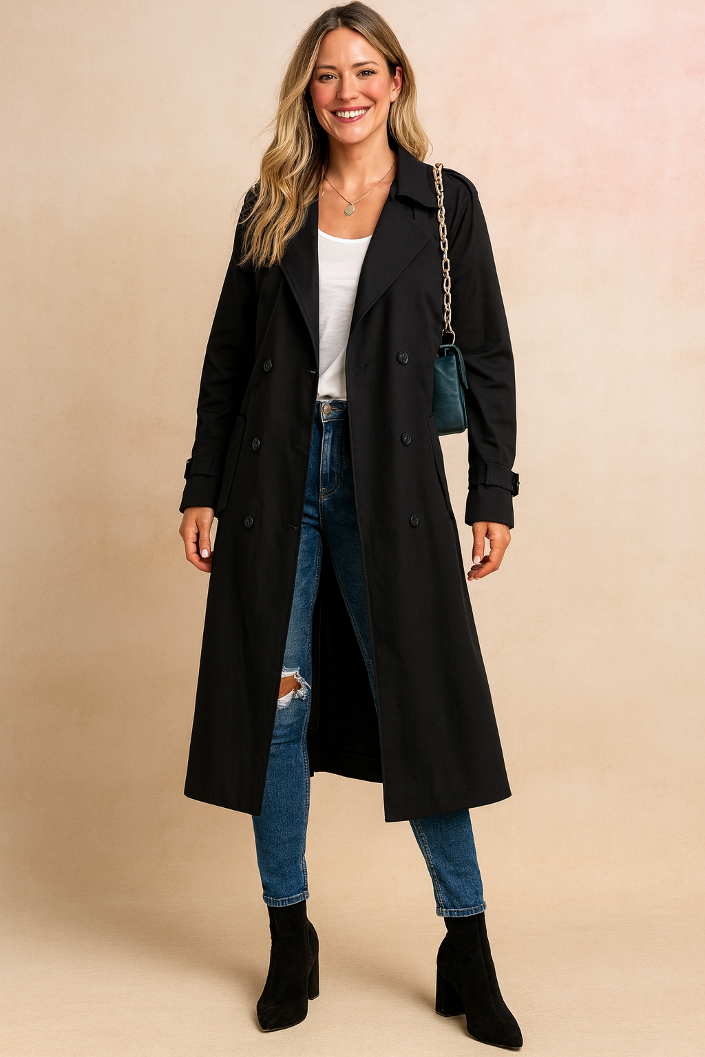 Chrysandra - Damen Langer Trenchcoat Urban Style