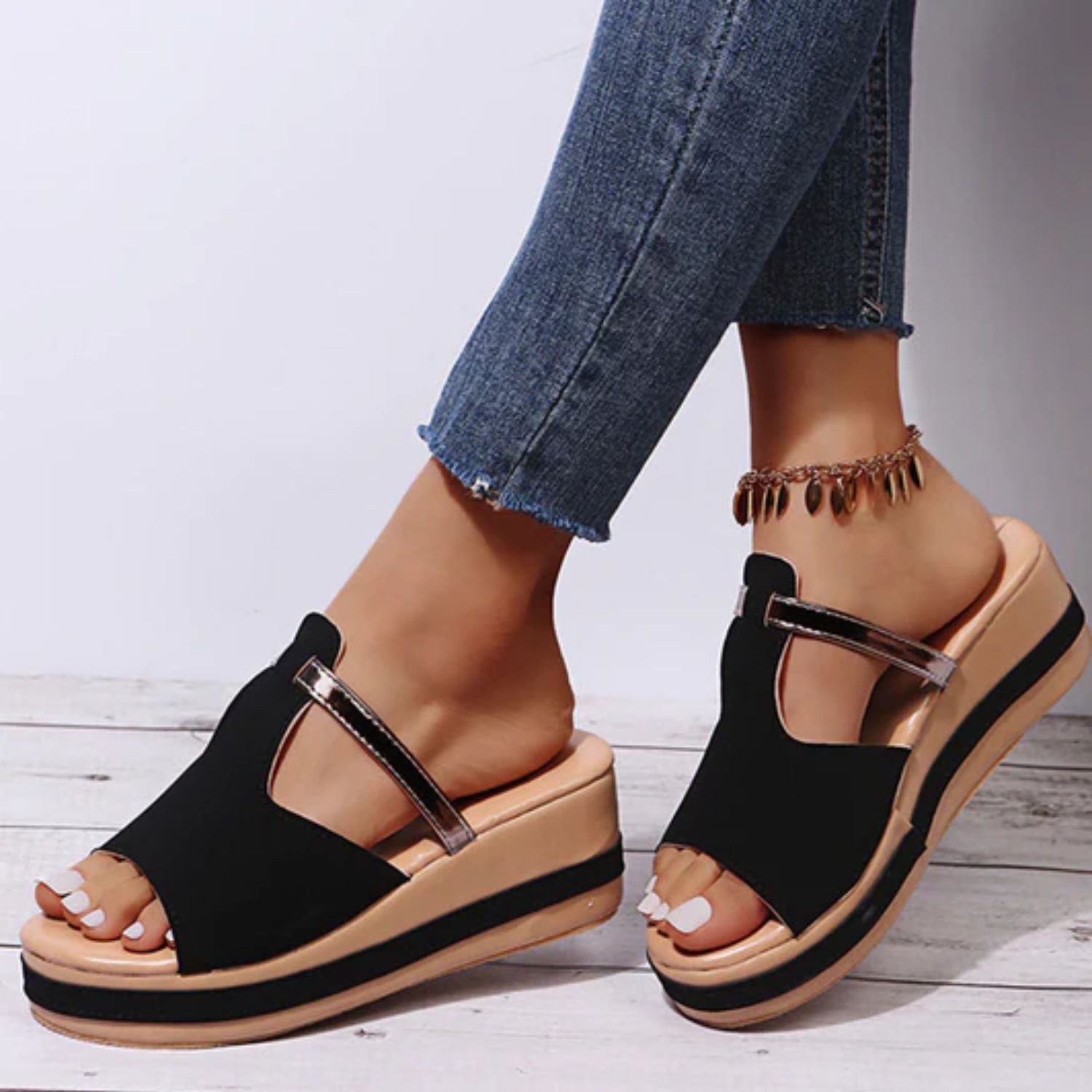 Lina - Damen Modische orthopädische Sandalen Schwarz