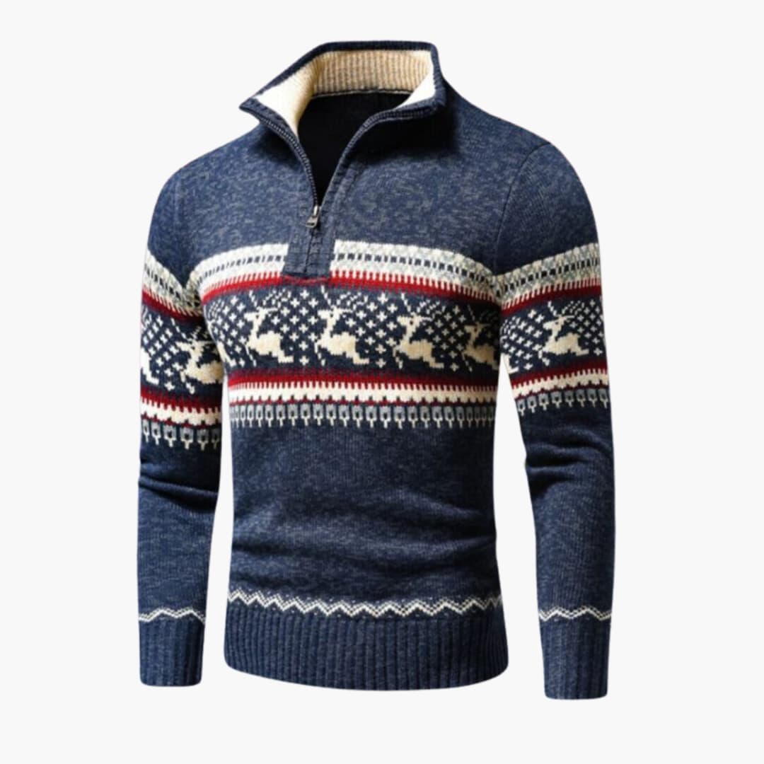 Lio – Herrenpullover mit Viertelreißverschluss Blau
