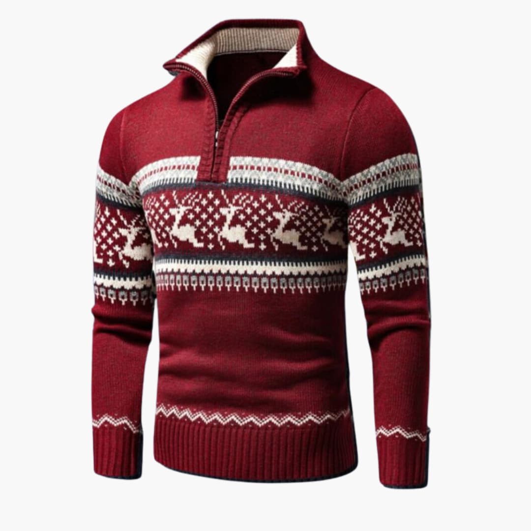 Lio – Herrenpullover mit Viertelreißverschluss Rot