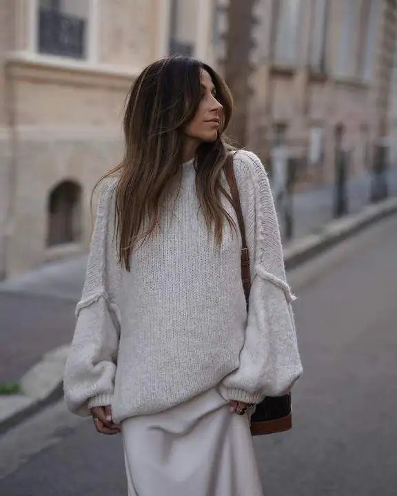Malia - Heidi Flauschiger Oversize Strickpullover Weiß