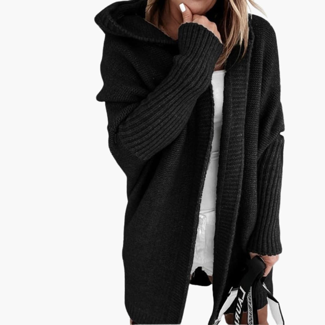 Malina - Strick Cardigan mit Kapuze für Damen Schwarz