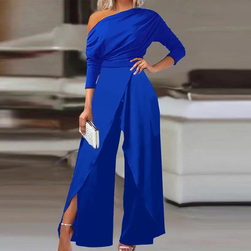Marisa – Eleganter Damen Jumpsuit mit offenen Schultern Blau