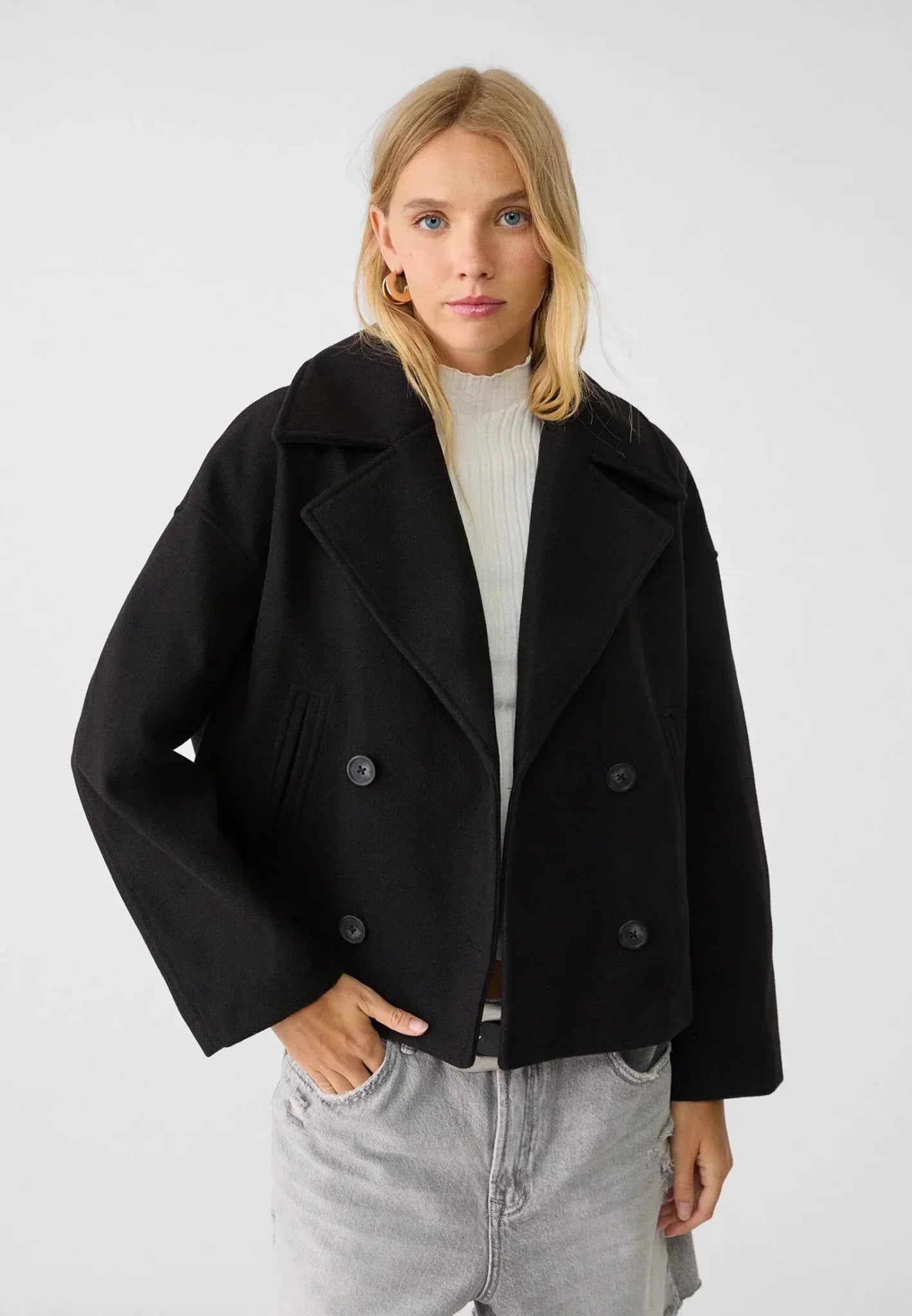 Mathilda - Heidi Mode Jacke Kurz Doppelreiher Schicke Oberbekleidung Schwarz