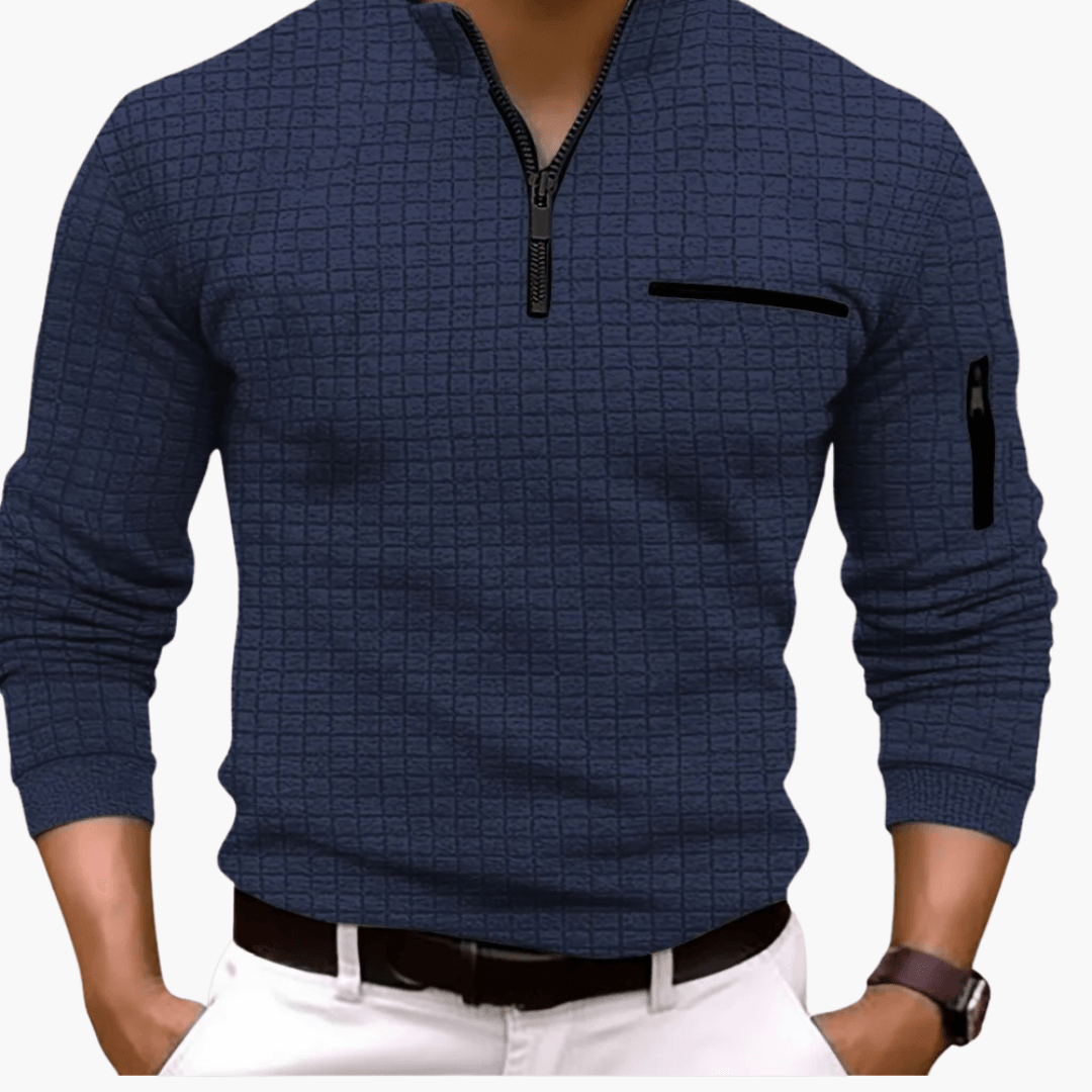Micha - Herren Pullover mit Reißverschluss Lässiger Sweatshirt Blau
