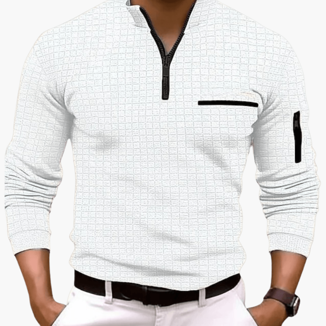 Micha - Herren Pullover mit Reißverschluss Lässiger Sweatshirt Weiß