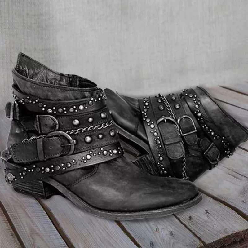 Miriam - Vintage-Lederstiefel Schwarz