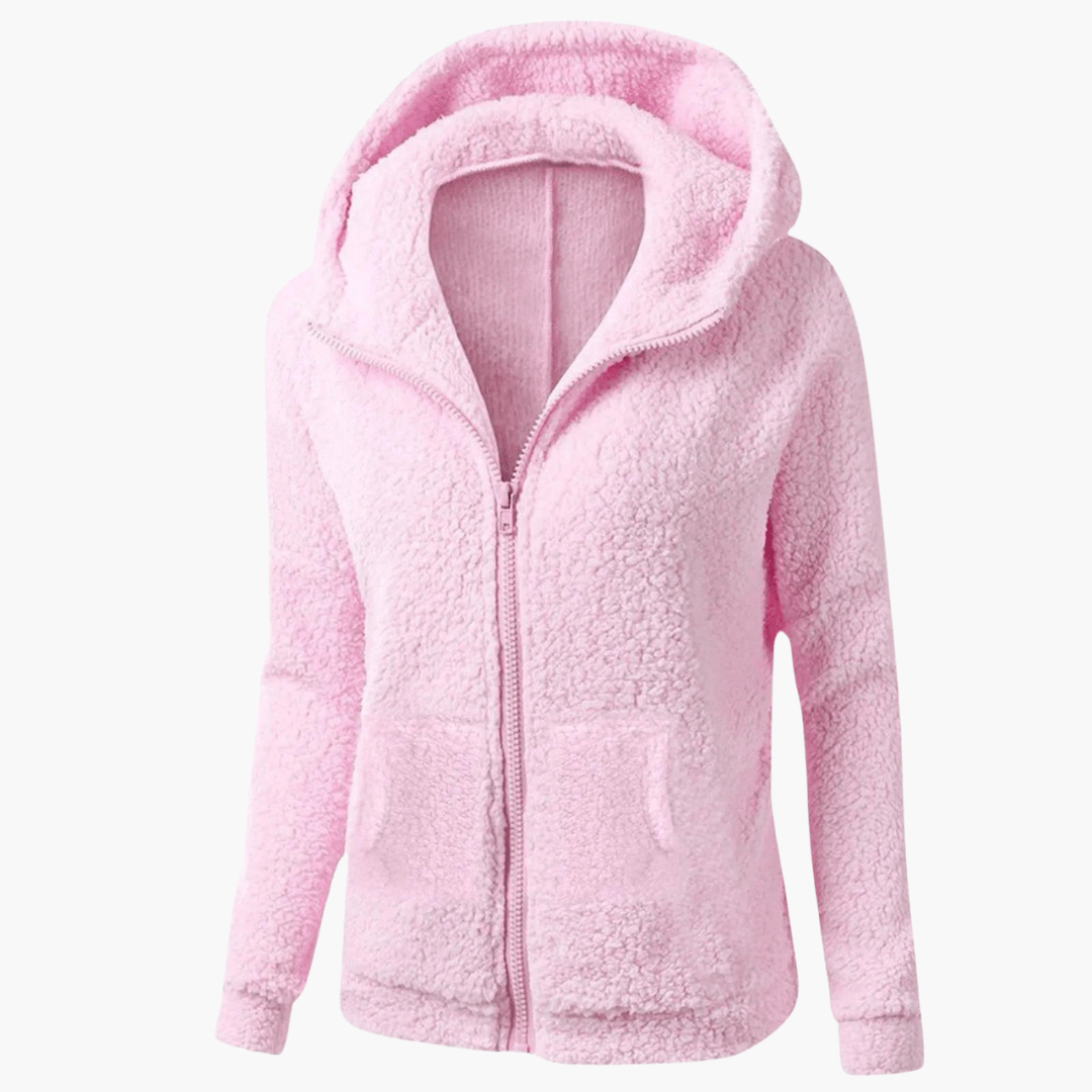 Monika - Damen Fleece Hoodie mit Reißverschluss und Kapuze Rosa