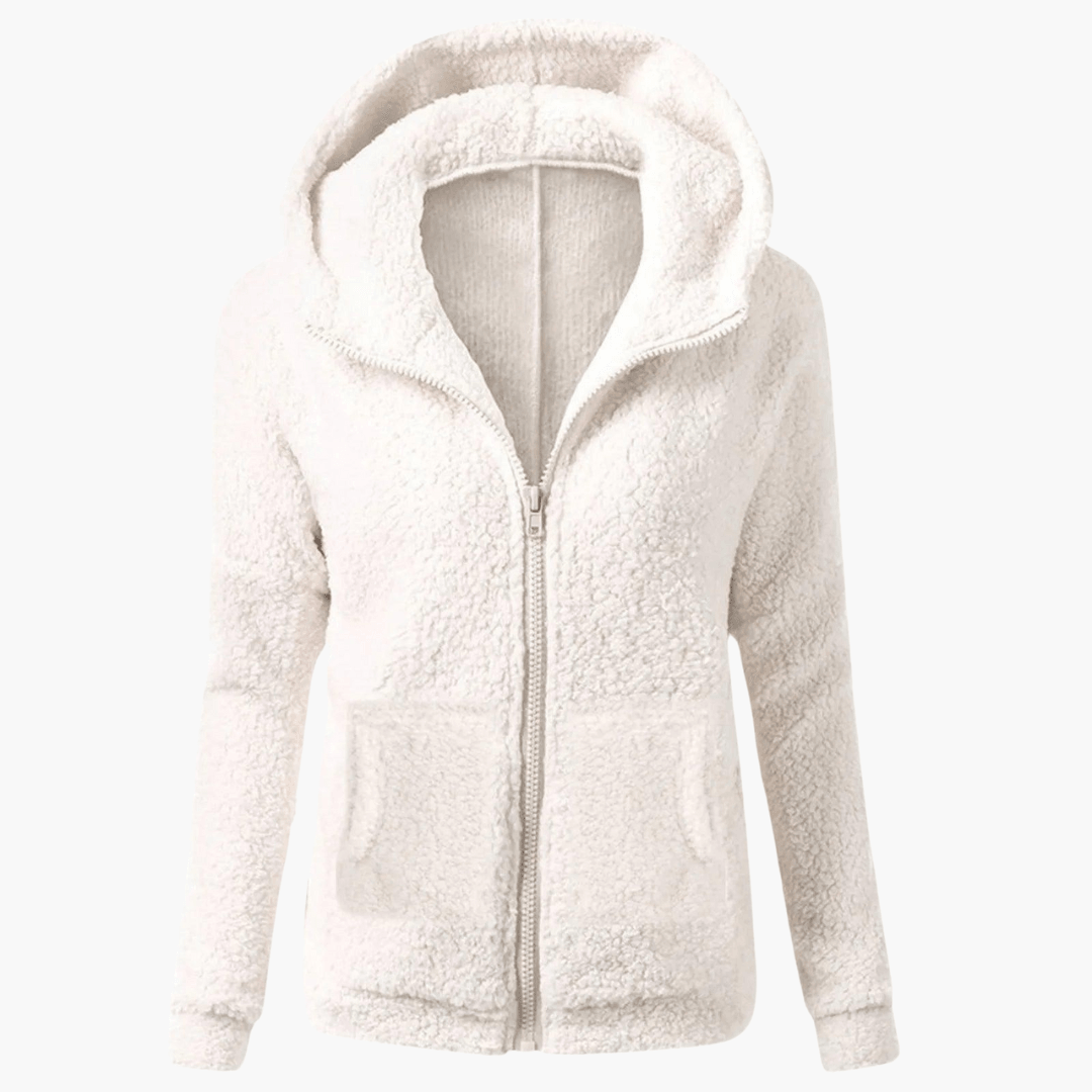 Monika - Damen Fleece Hoodie mit Reißverschluss und Kapuze Weiß