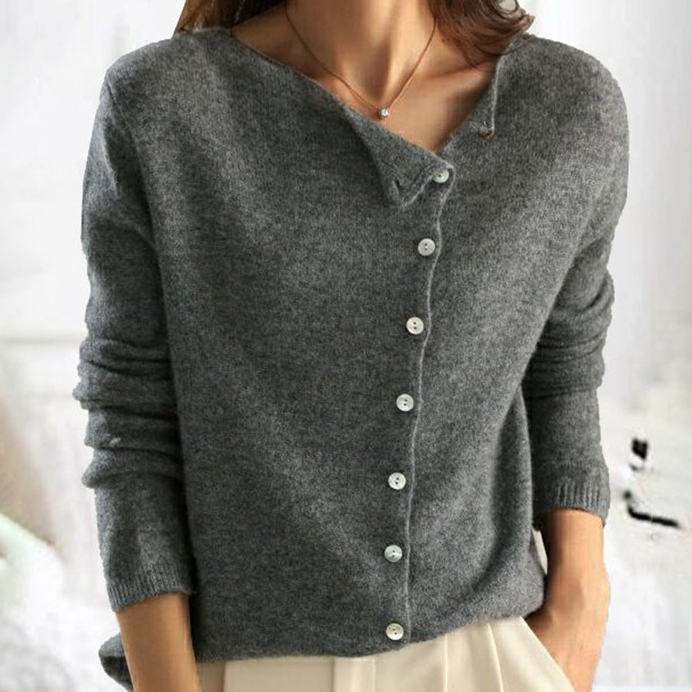 Natalia – Damen Strickpullover Vintage Warm Elegant Grau