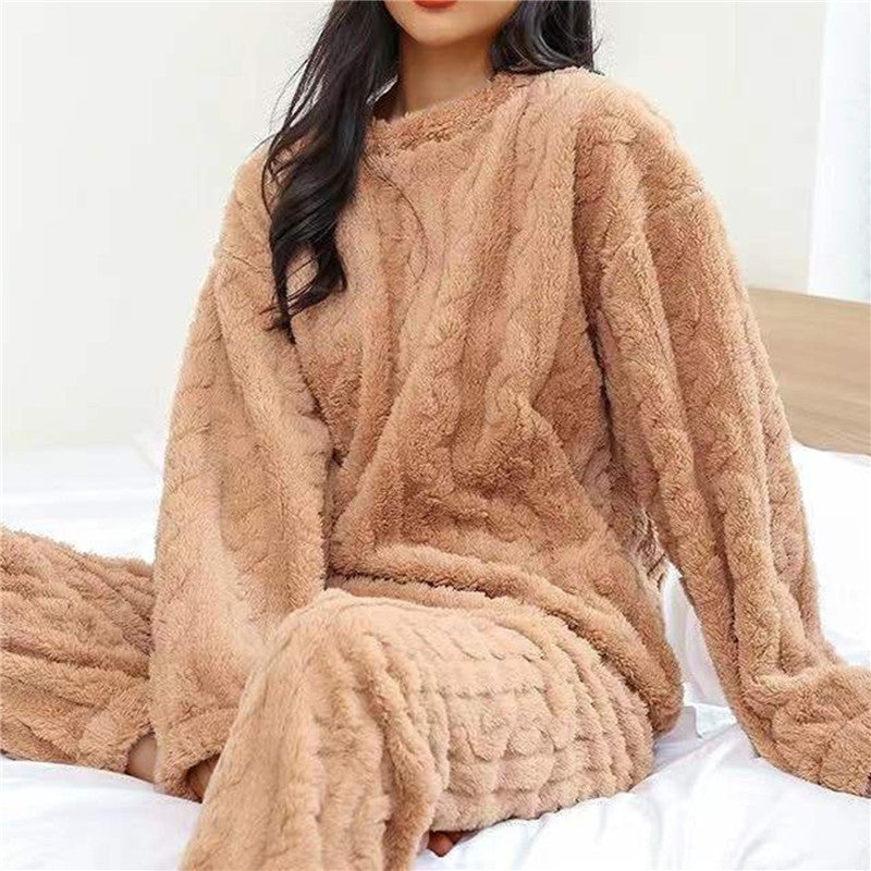 Natascha – Damen Fleece Pyjama Set Warm Kuschelig Braun
