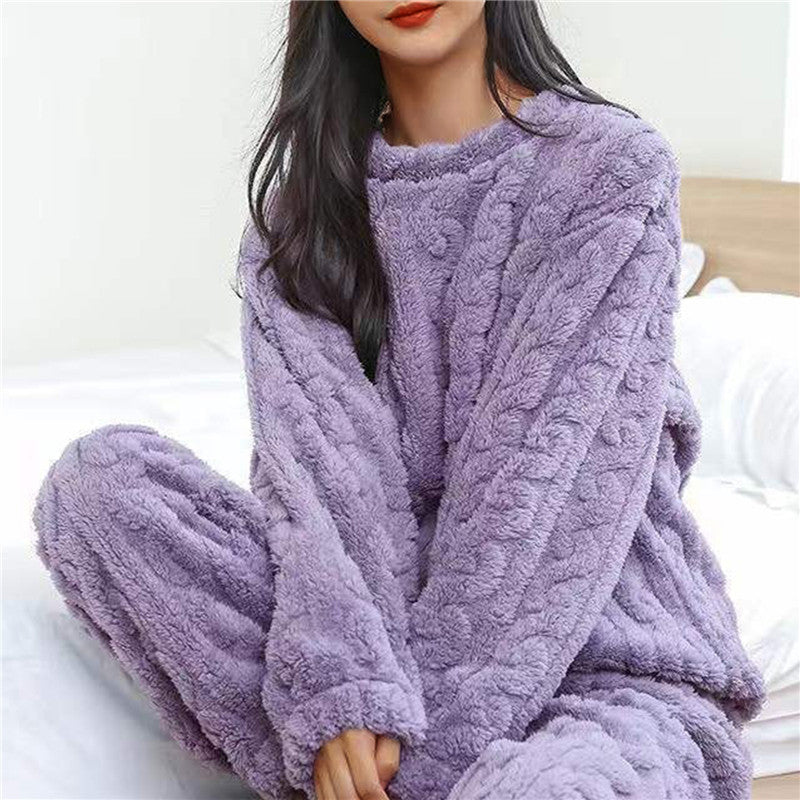 Natascha – Damen Fleece Pyjama Set Warm Kuschelig Lila