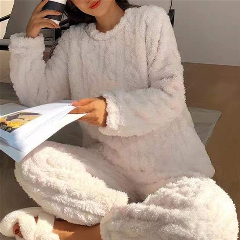 Natascha – Damen Fleece Pyjama Set Warm Kuschelig Weiß