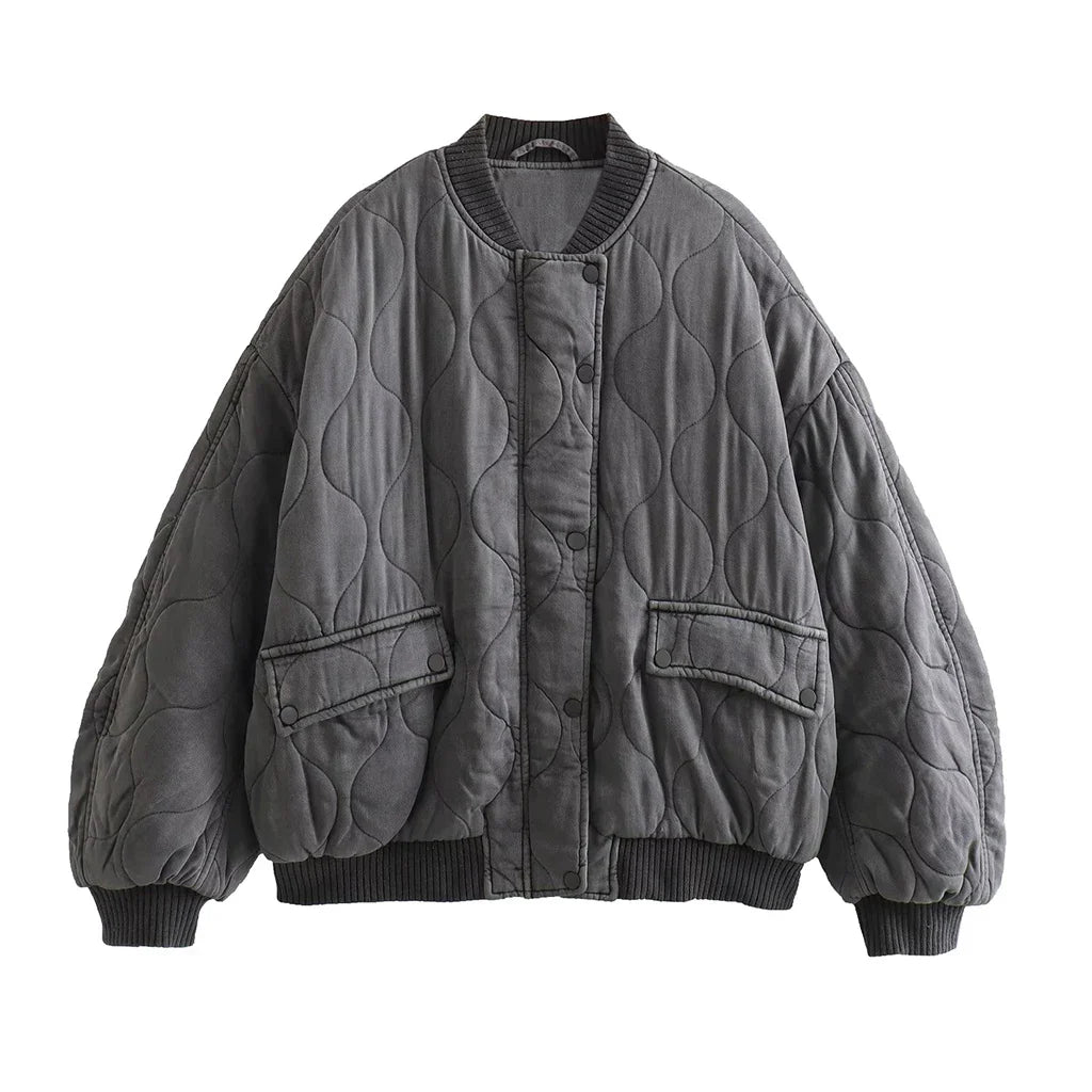 Nicolette - Damen Locker geschnittene Graue Bomberjacke Grau