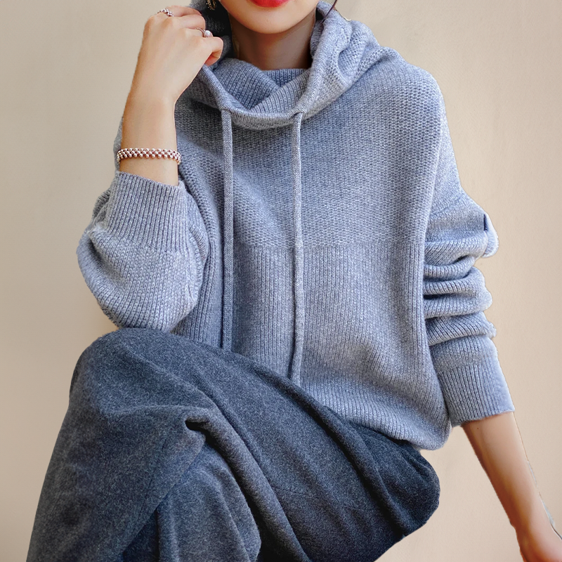Nisa – Strickpullover Damen Rollkragen Winter Elegant Blau