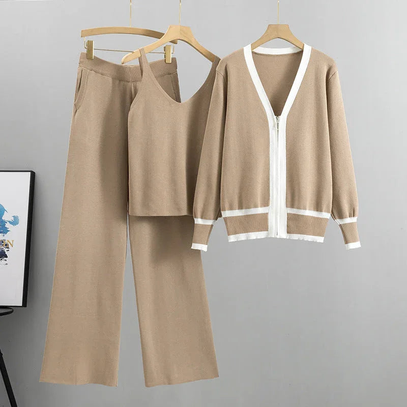 Maike - Dreiteiliges Damen Strickset mit Kontrastdesign
