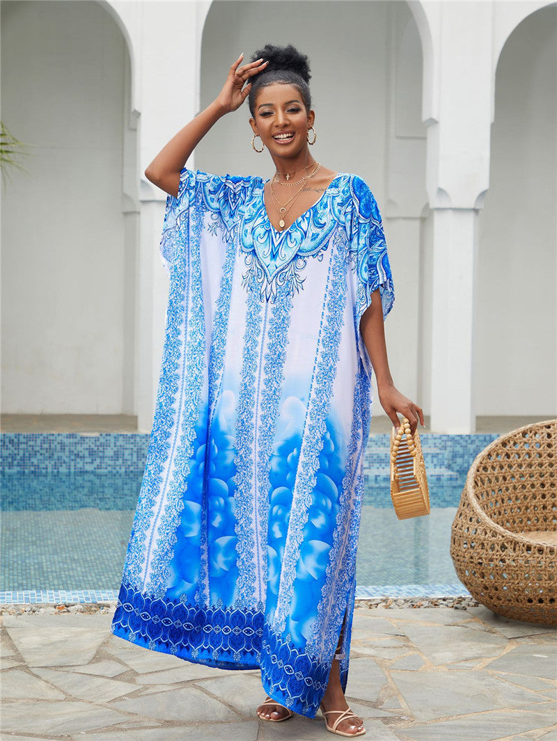 Giselle- Damen Maxi Kaftan mit kunstvollem Azurmuster