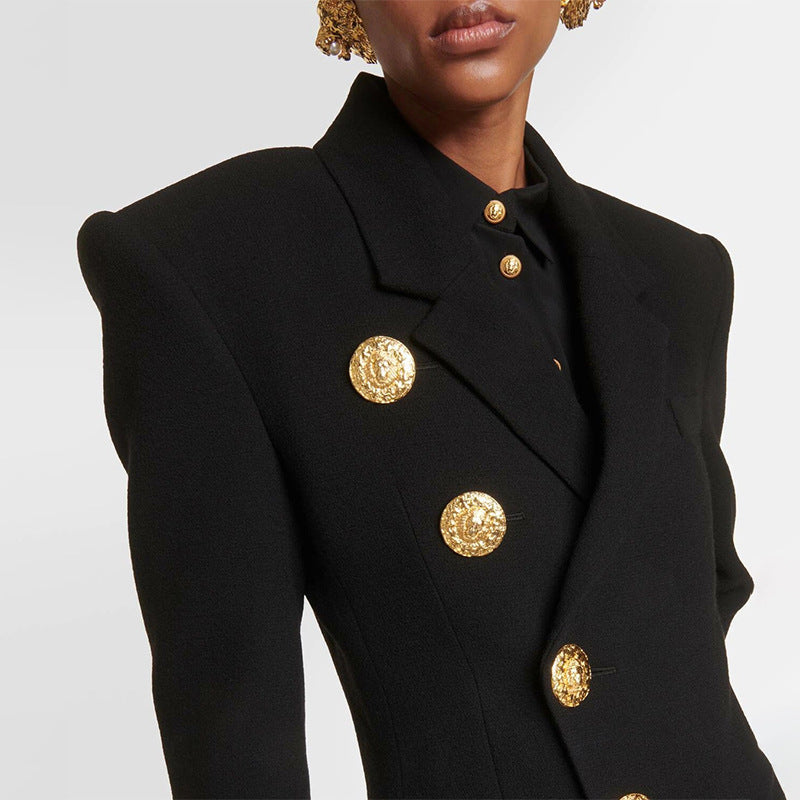 Ottilie - Oversized Damen Blazer im Bouclé-Look mit goldenen Knöpfen