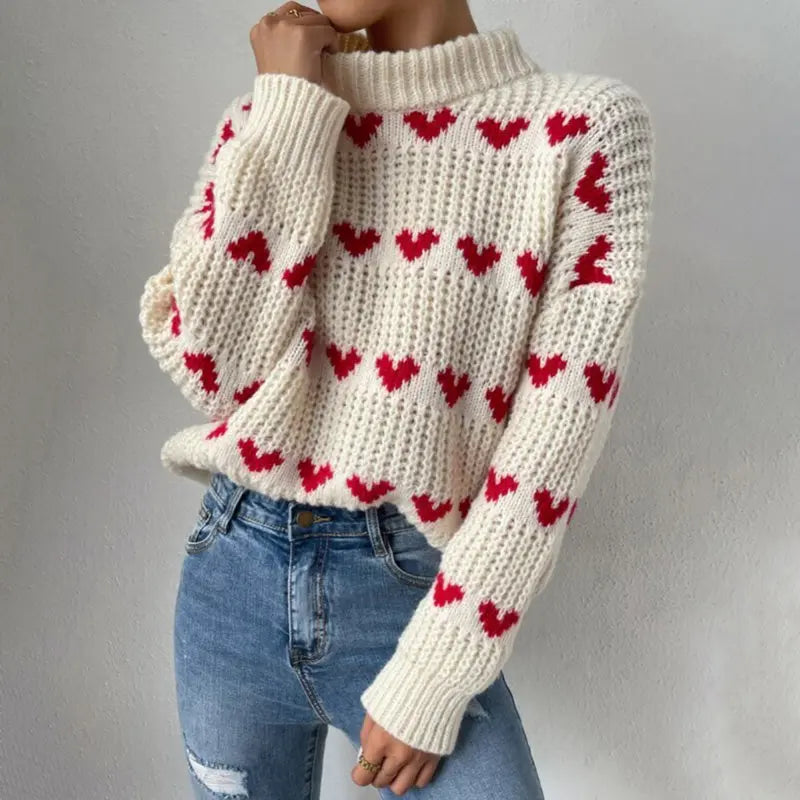 Amelie - Verspielter Strickpullover mit Herzmuster Für Damen