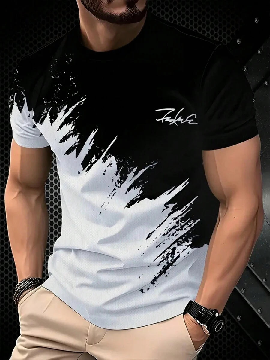 Olrik – Herren T-Shirt 3D Grafik Farbblock Schwarz 1