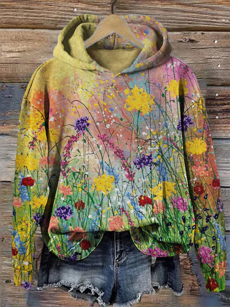 Oralie - Künstlerischer Hoodie mit Blumenprint Mehrfarbig