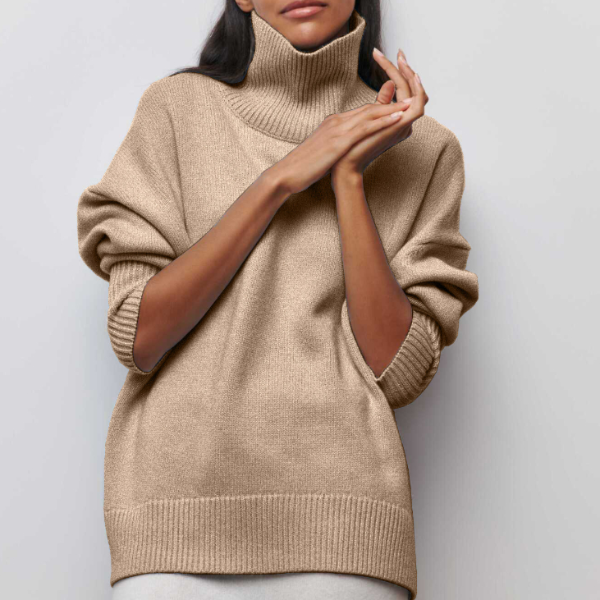 Orlanda - Rollkragenpullover gestrickt für Damen Beige