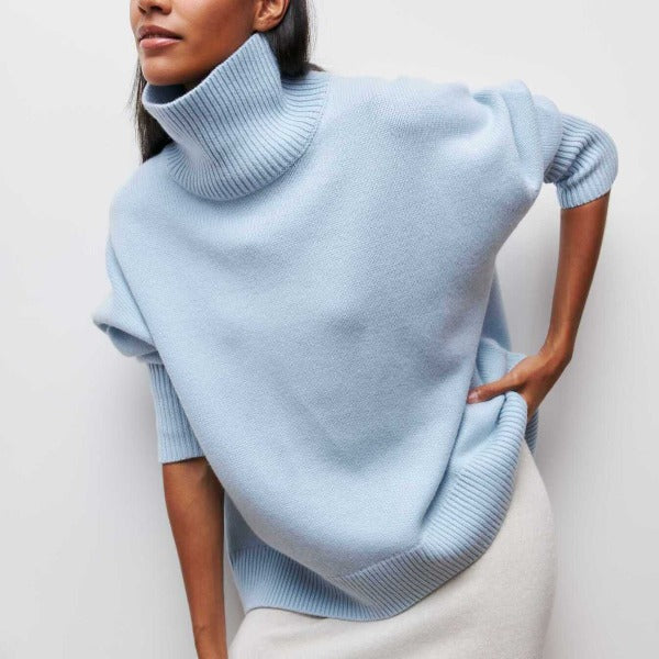 Orlanda - Rollkragenpullover gestrickt für Damen Blau