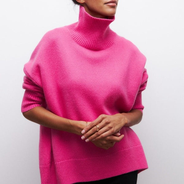 Orlanda - Rollkragenpullover gestrickt für Damen Rosa